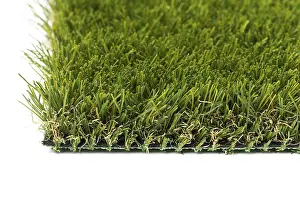 Close Up Artificial Grass Prints: Section of artificial turf grass on white background