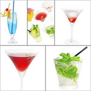 Square Frame Drinks Prints: Selection of cocktails drinks collage composition nested on a square frame