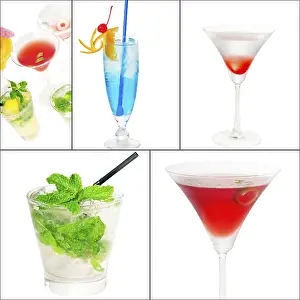 Square Frame Drinks Prints: Selection of cocktails drinks collage composition nested on a square frame