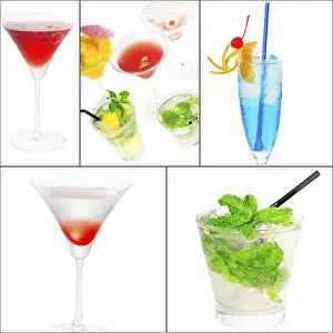 Cocktail Collage Prints: Selection of cocktails drinks collage composition nested on a square frame