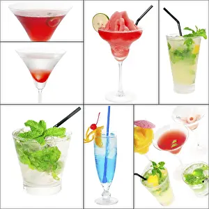 Square Frame Drinks Prints: Selection of cocktails drinks collage composition nested on a square frame