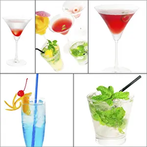 Square Frame Drinks Prints: Selection of cocktails drinks collage composition nested on a square frame