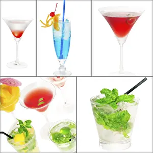 Square Frame Drinks Prints: Selection of cocktails drinks collage composition nested on a square frame