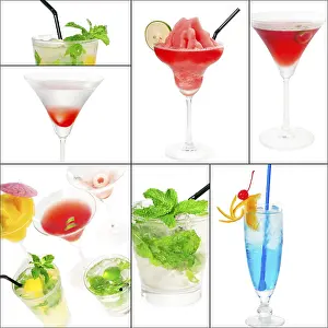 Square Frame Drinks Prints: Selection of cocktails drinks collage composition nested on a square frame