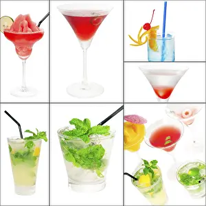 Square Frame Drinks Prints: Selection of cocktails drinks collage composition nested on a square frame