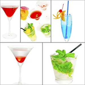 Square Frame Drinks Prints: Selection of cocktails drinks collage composition nested on a square frame