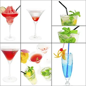 Square Frame Drinks Prints: Selection of cocktails drinks collage composition nested on a square frame