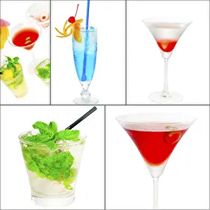 Cocktail Collage Prints: Selection of cocktails drinks collage composition nested on a square frame