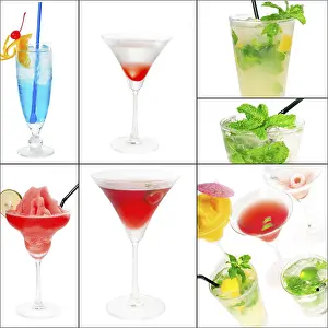 Square Frame Drinks Prints: Selection of cocktails drinks collage composition nested on a square frame