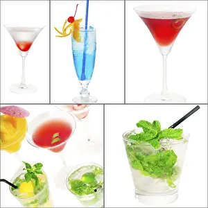 Square Frame Drinks Prints: Selection of cocktails drinks collage composition nested on a square frame