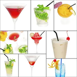 Square Frame Drinks Prints: Selection of cocktails drinks collage composition nested on a square frame