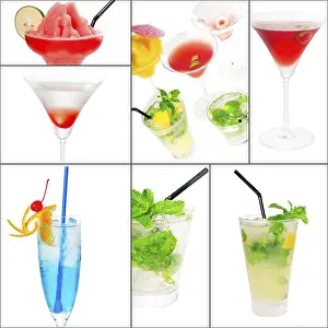 Square Frame Drinks Prints: Selection of cocktails drinks collage composition nested on a square frame