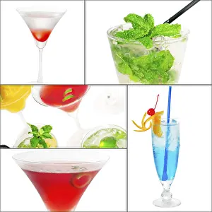 Square Frame Drinks Prints: Selection of cocktails drinks collage composition nested on a square frame