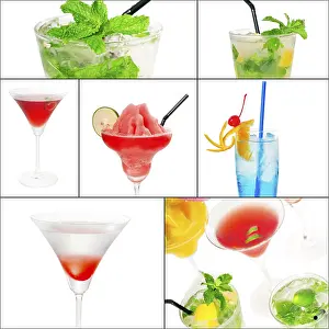 Square Frame Drinks Prints: Selection of cocktails drinks collage composition nested on a square frame