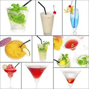 Square Frame Drinks Prints: Selection of cocktails drinks collage composition nested on a square frame