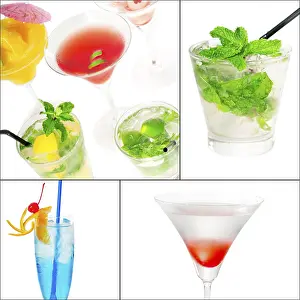 Square Frame Drinks Prints: Selection of cocktails drinks collage composition nested on a square frame