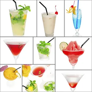 Empty Tableware Setup Prints: Selection of cocktails drinks collage composition nested on a square frame
