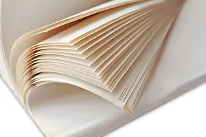 Empty Bookshelf Prints: Semi-open General notebook, open notebook with white sheets