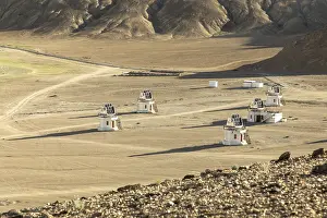 Indian Desert Landscape Prints: A series of small observatory structures dot the isolated