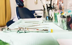 Medical Care Accessories Prints: Set of dental tools on dentist's panel