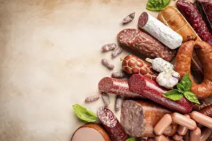 Sausage Platter Prints: Set of different types of sausages