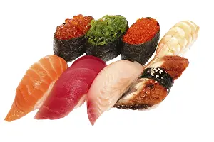 Asian Cuisine Images Prints: Set of sushi set isolate on a white background