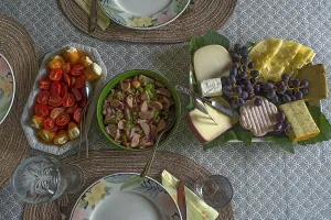 Tableware And Cutlery Prints: Set table with cold buffet, tomatoes