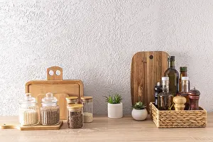 Contemporary Kitchen Design Prints: A set of various kitchen utensils and cans