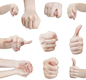 Studio Shot Prints: Set of front view of a hand gesture against white background