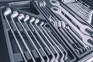 Workshop Equipment Prints: Set of Wrenches inside Toolbox, Keys and Spanners