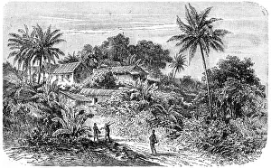 Cameroon Prints: Vintage Print: Cameroon River Settlement, 1880-81