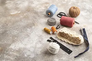 Sewing Accessories Prints: Sewing accessories: scissors, thread