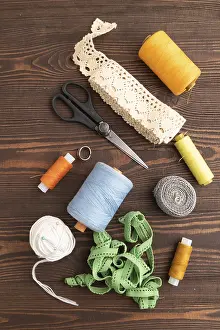 Sewing Accessories Prints: Sewing accessories: scissors, thread