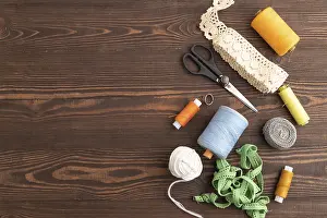 Embroidery Equipment Prints: Sewing accessories: scissors, thread