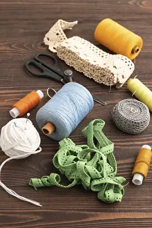 Sewing Accessories Prints: Sewing accessories: scissors, thread