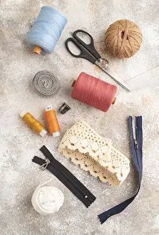 Sewing Accessories Prints: Sewing accessories: scissors, thread