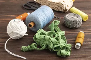 Sewing Accessories Prints: Sewing accessories: scissors, thread