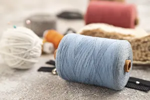 Sewing Shop Accessories Prints: Sewing accessories: scissors, thread