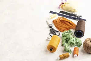 Embroidery Equipment Prints: Sewing accessories: scissors, thread