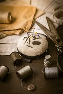 Vintage Sewing Tools Prints: Sewing and craft tools - old scissors