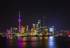 Shanghai Cityscape At Night Prints: Shanghai