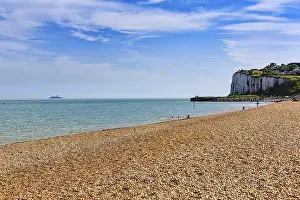 British Coastal Landscape Prints: Shingle beach with chalk cliffs