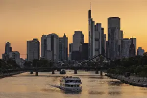European Cityscape Prints: A ship sails along the Main in the evening