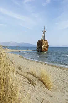 Deserted Greek Beach Prints: Shipwreck, stranded coaster Dimitrios