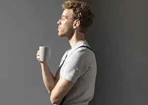 Construction Site Laborer Prints: Sideways man drinking his coffee