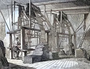 British Industrial History Prints: Silk Fabric Making Studio, 1880