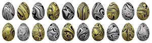 Embellished Easter Eggs Prints: Silver and gold Easter Eggs Set