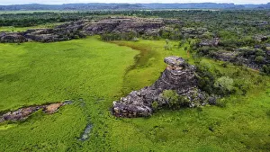 Protected Area Conservation Sanctuary Prints: Single rock rises above a large