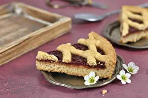Rustic Style Baked Goods Prints: Single slice of pie called Linzer Torte