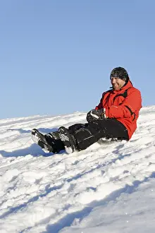 Blue Sky Winter Scene Prints: Sledding
